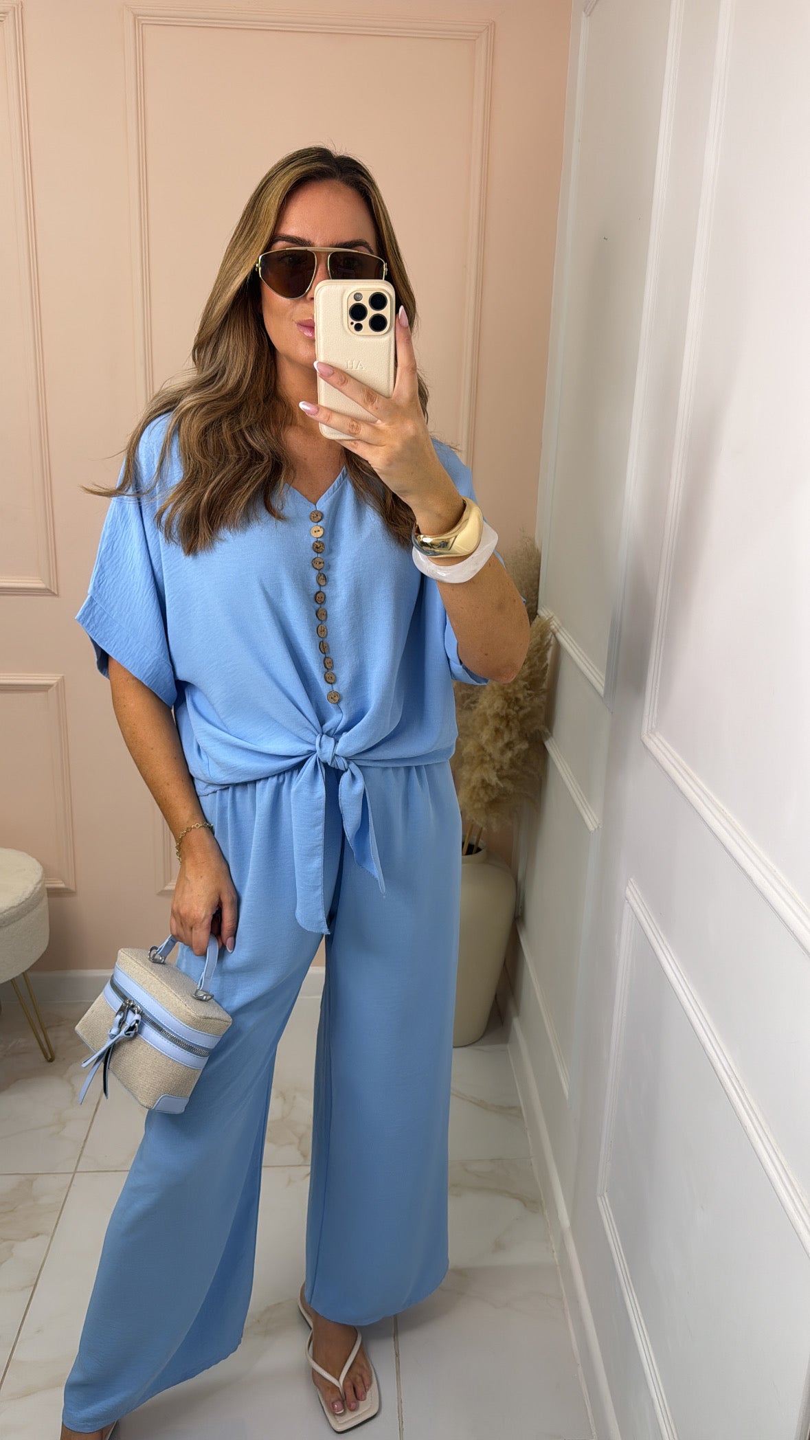 PENELOPE powder blue tie front trouser set