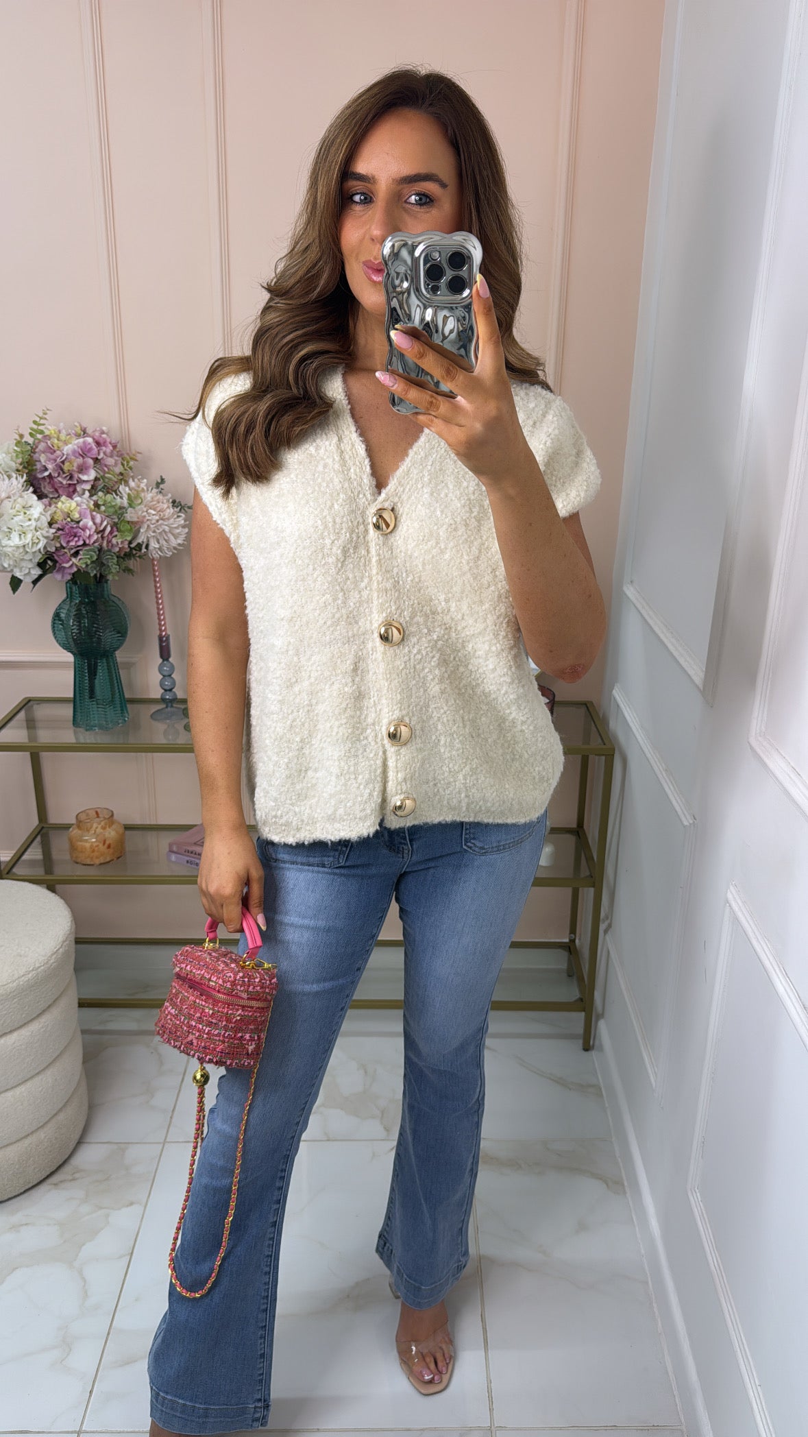 KYLIE beige button front knitted tank