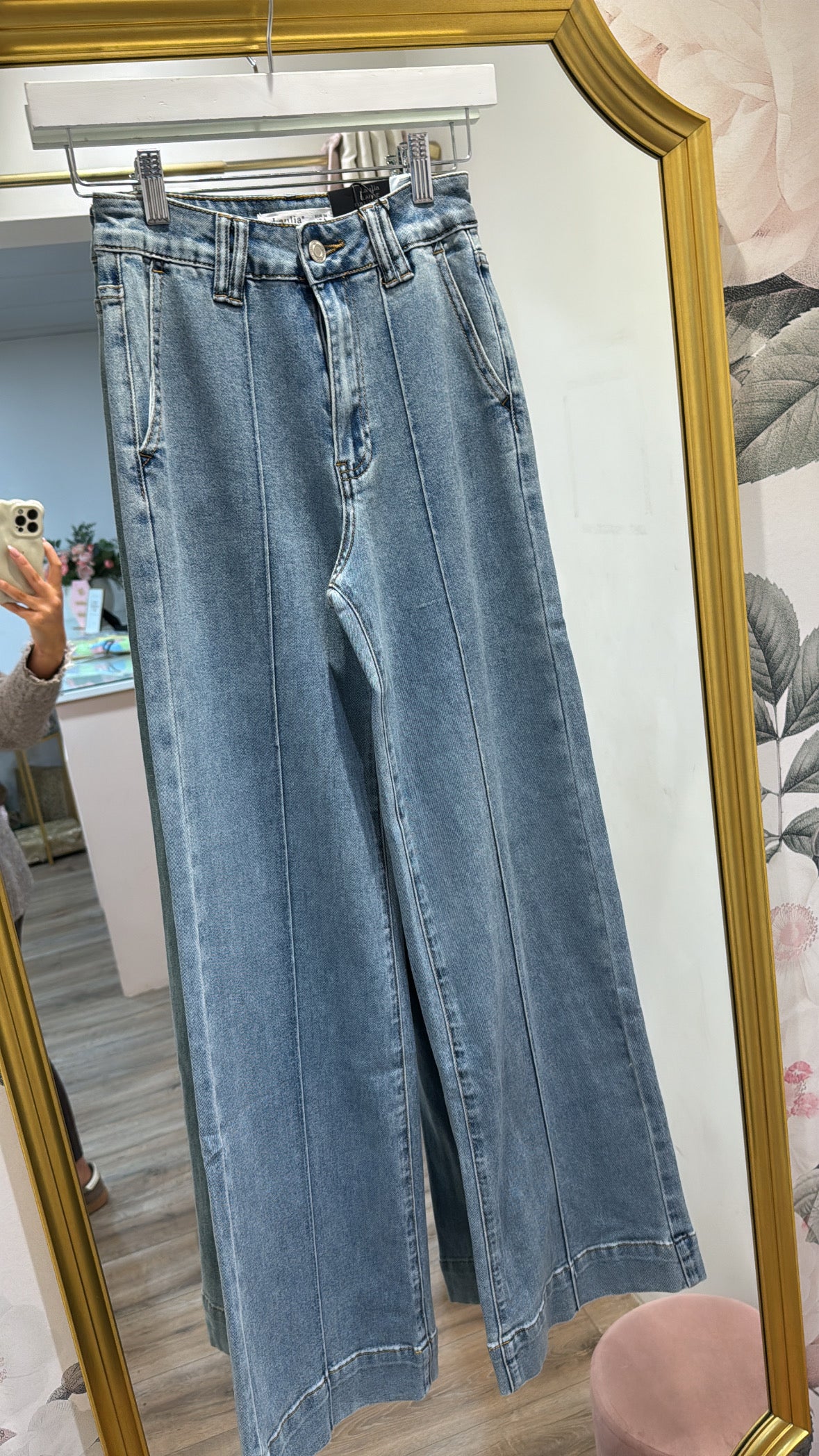 CINDY light wash front seam wide leg jeans