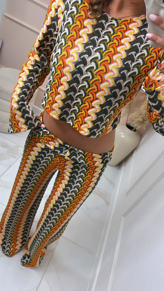 LIBBY orange crochet zig zag flared set