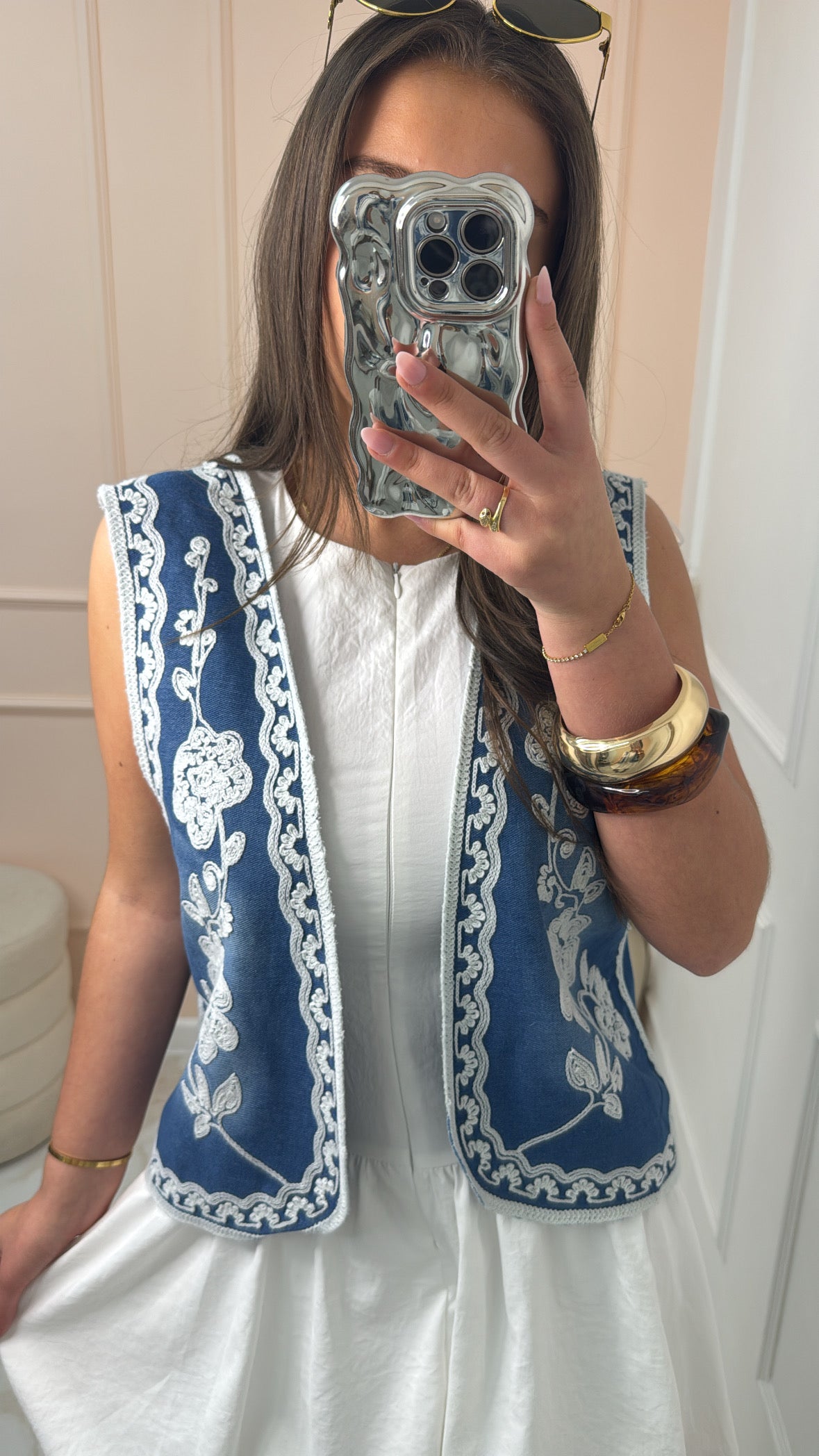 SADIE denim embroidered waistcoat