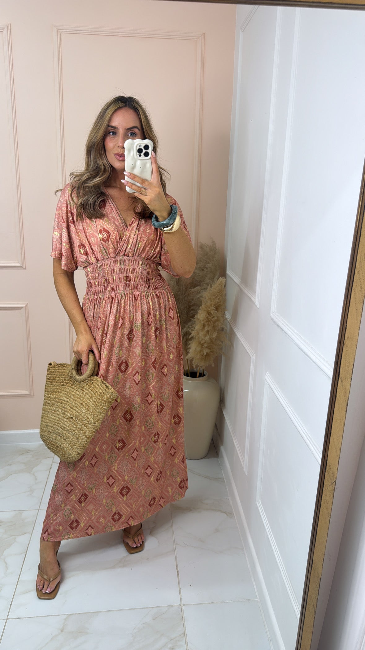 DAHLIA peach printed maxi dress