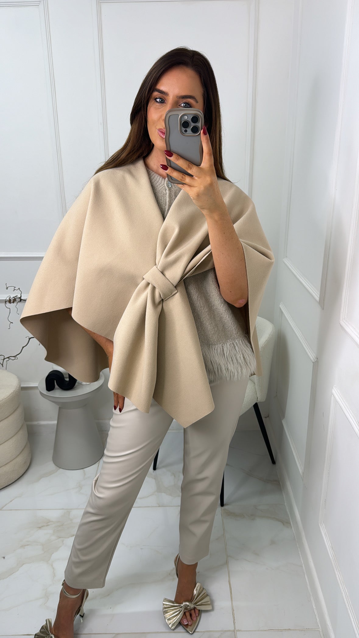 MOLLY beige wrap front cape