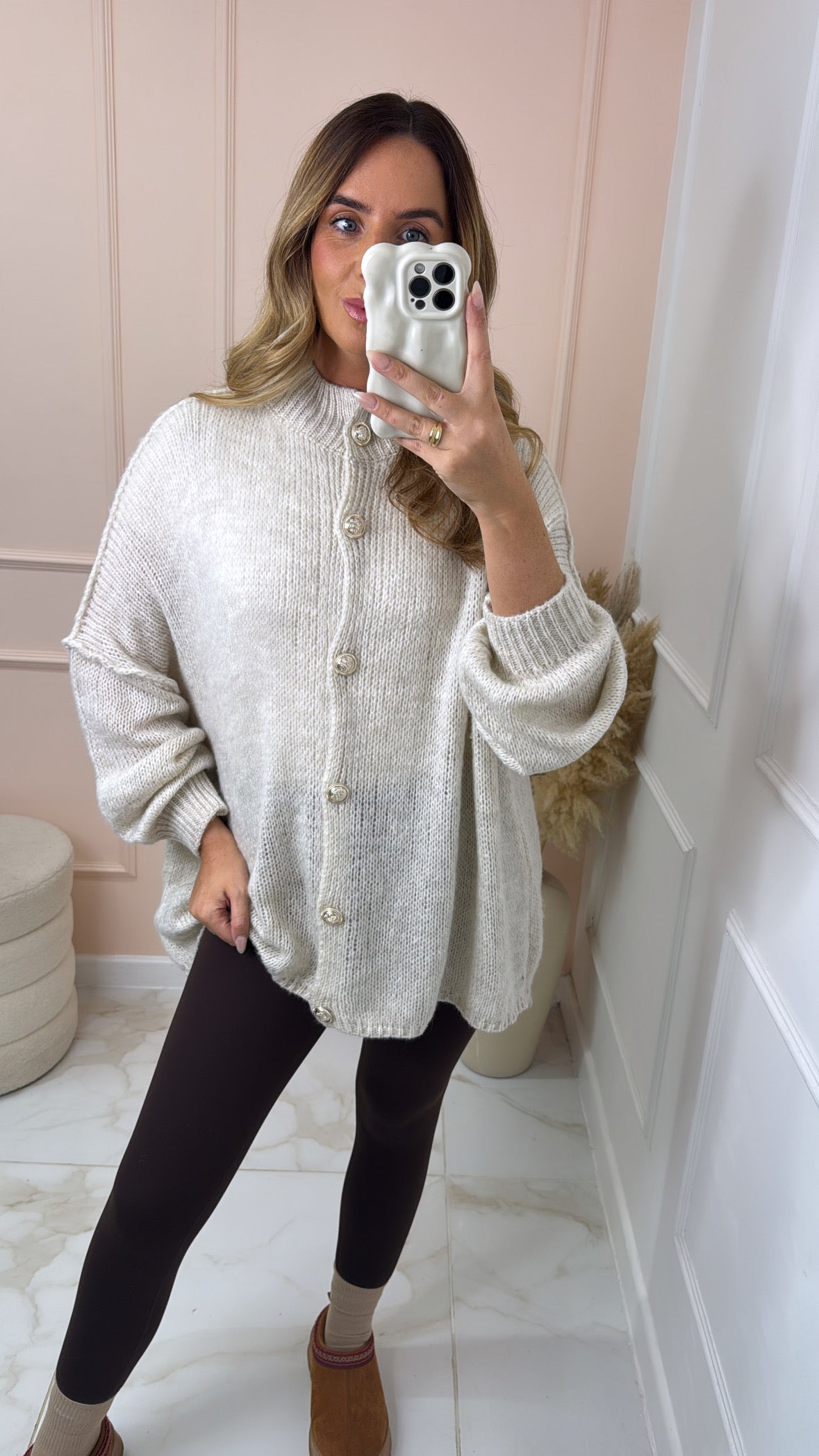BERNICE beige button chunky knit cardigan
