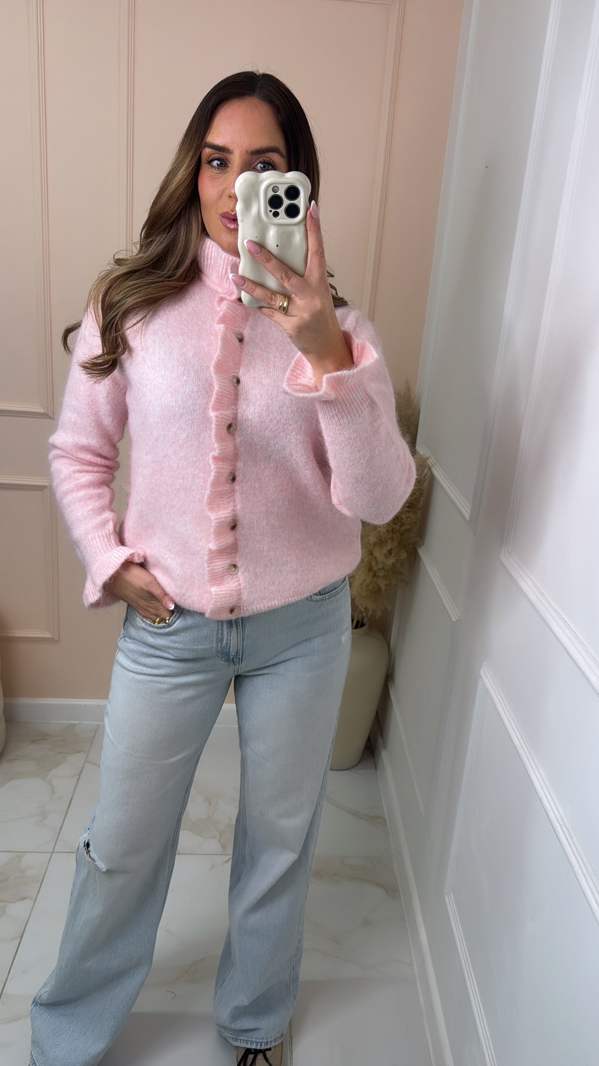 JILLY pink frill detail cardigan