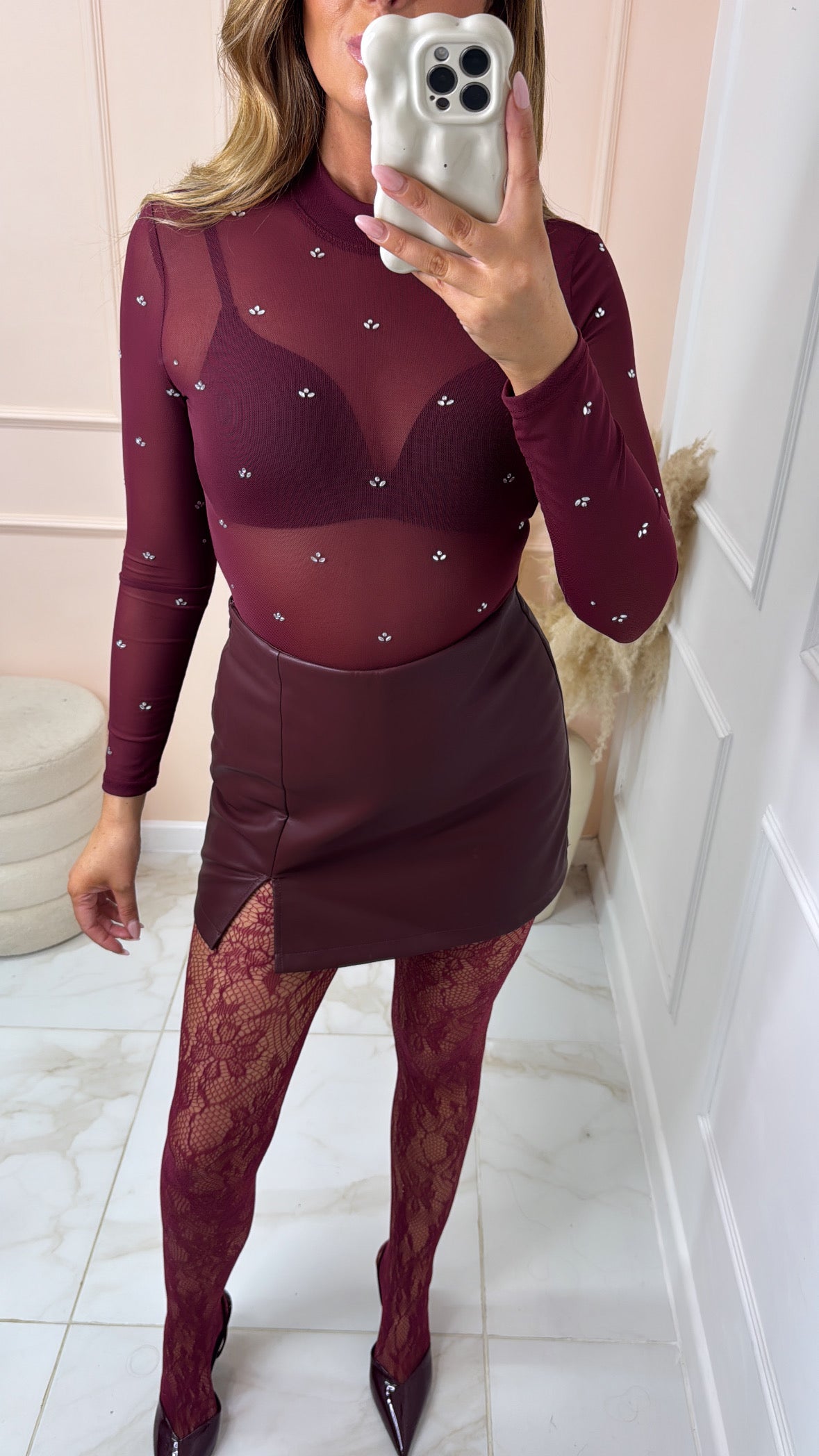 AMELIA burgundy lace tights