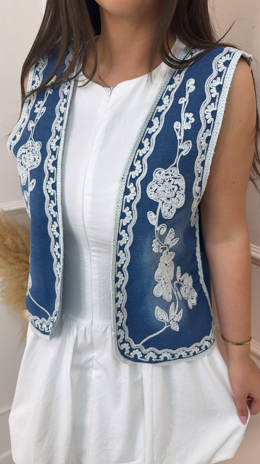 SADIE denim embroidered waistcoat