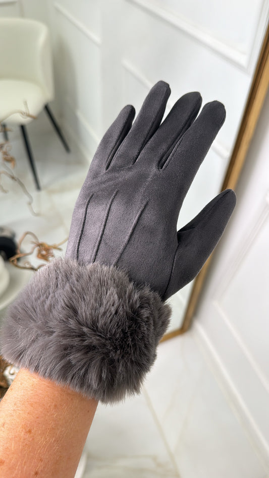 HOLLIE charcoal suedette faux fur gloves