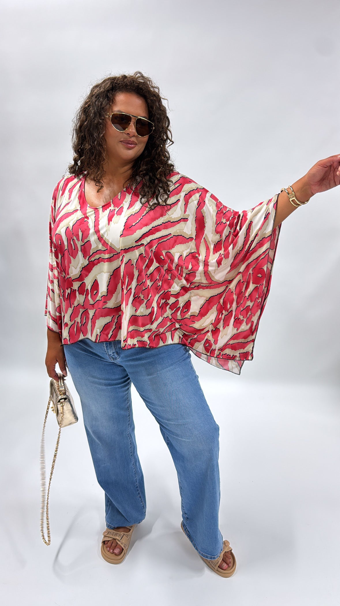 SHAE red batwing floral print top