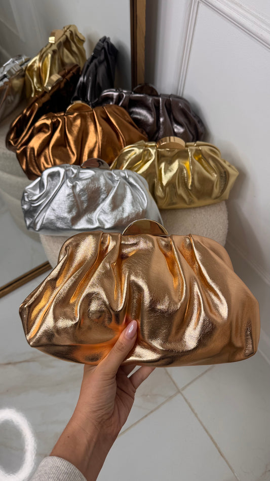 JESSIE rose gold metallic pouch bag