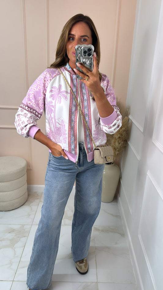 MILLIE lilac tropical satin bomber