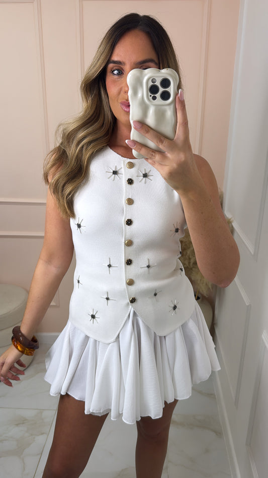 SYLVA white star embellished fine knit vest