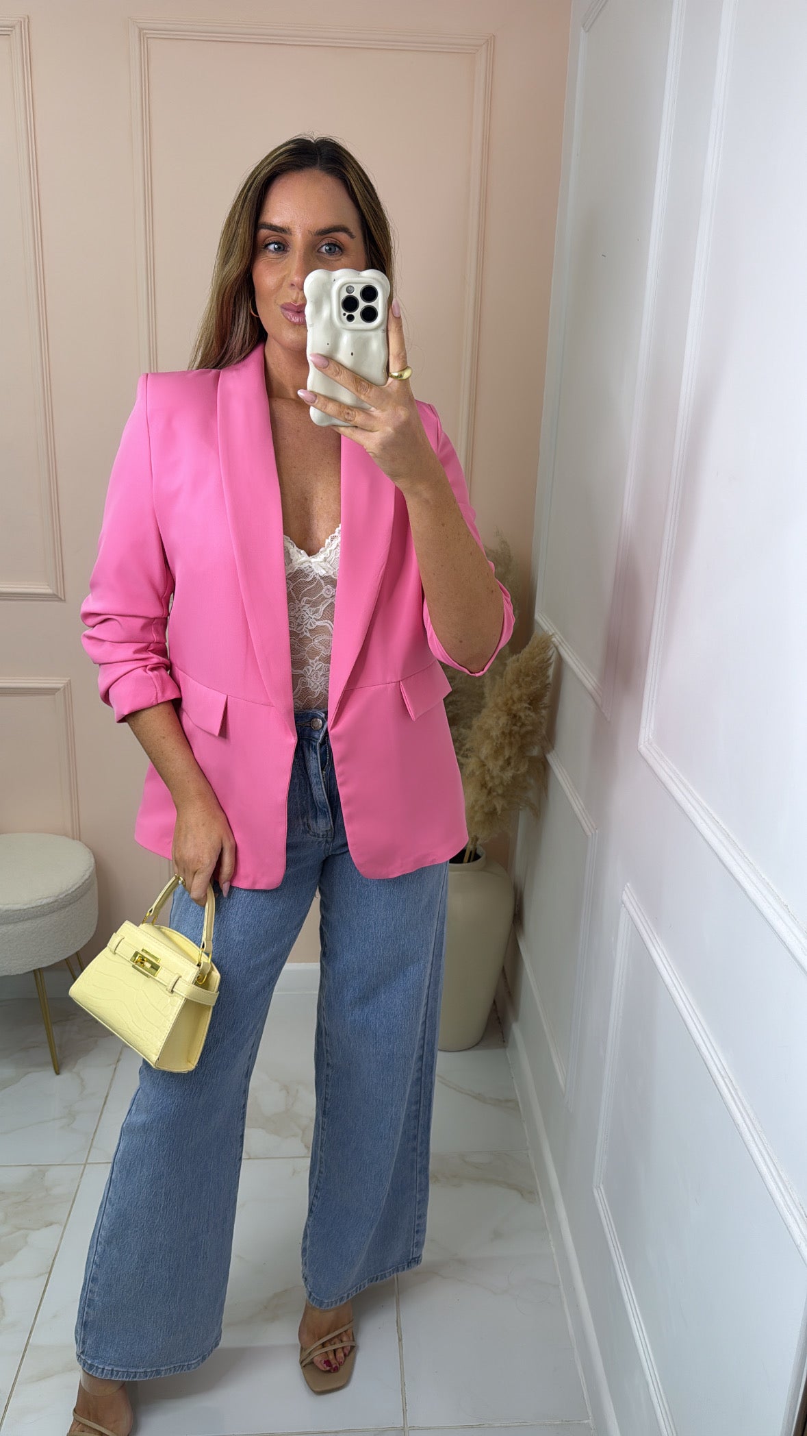 FREYA hot pink ruched sleeve blazer