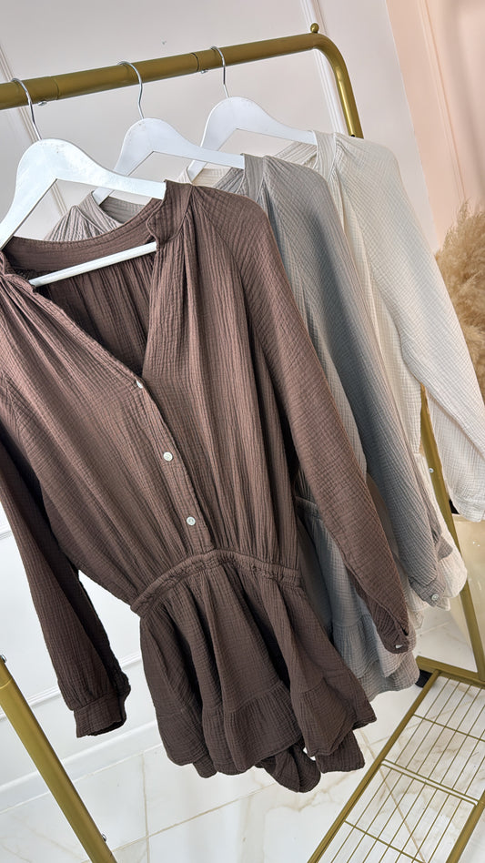 LULU brown cheesecloth playsuit
