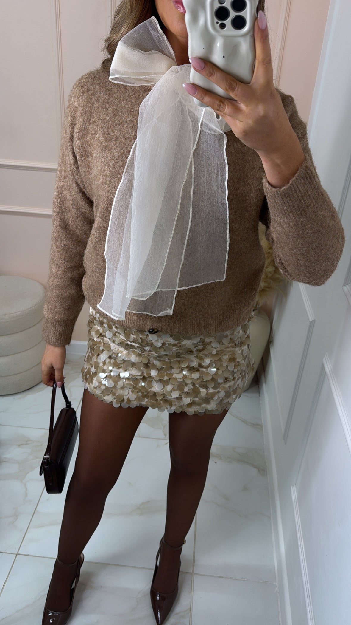 FRAN beige sequin disc mini skirt