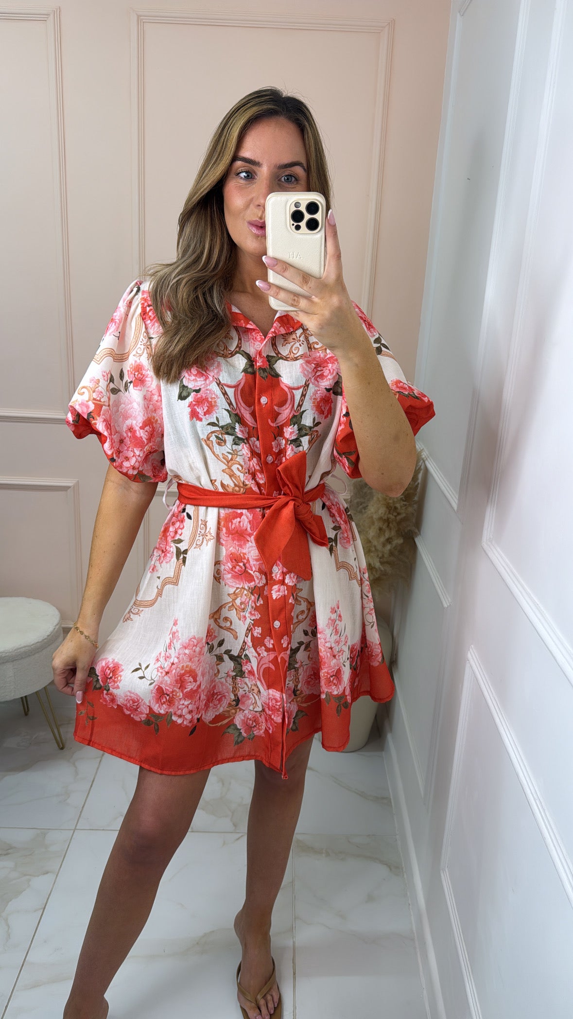 ERIN red floral puff sleeve dress