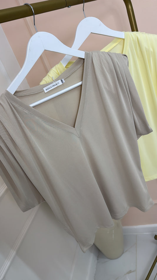 YAZ taupe gathered shoulder pad top