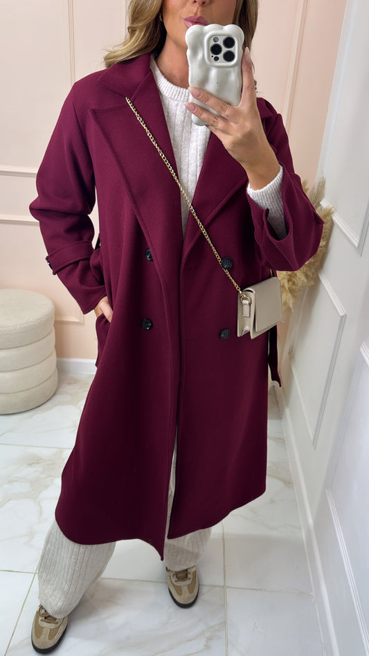 MORGAN burgundy collar belted trench coat