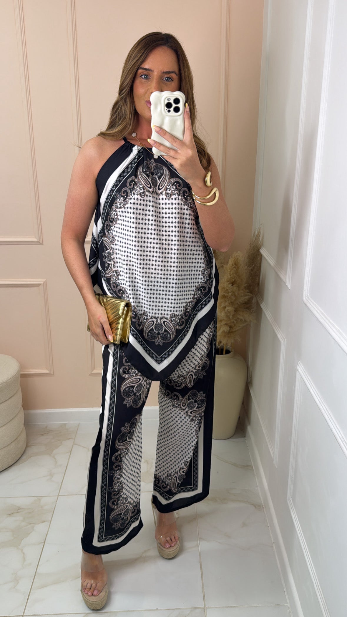 KADY black scarf print trouser set