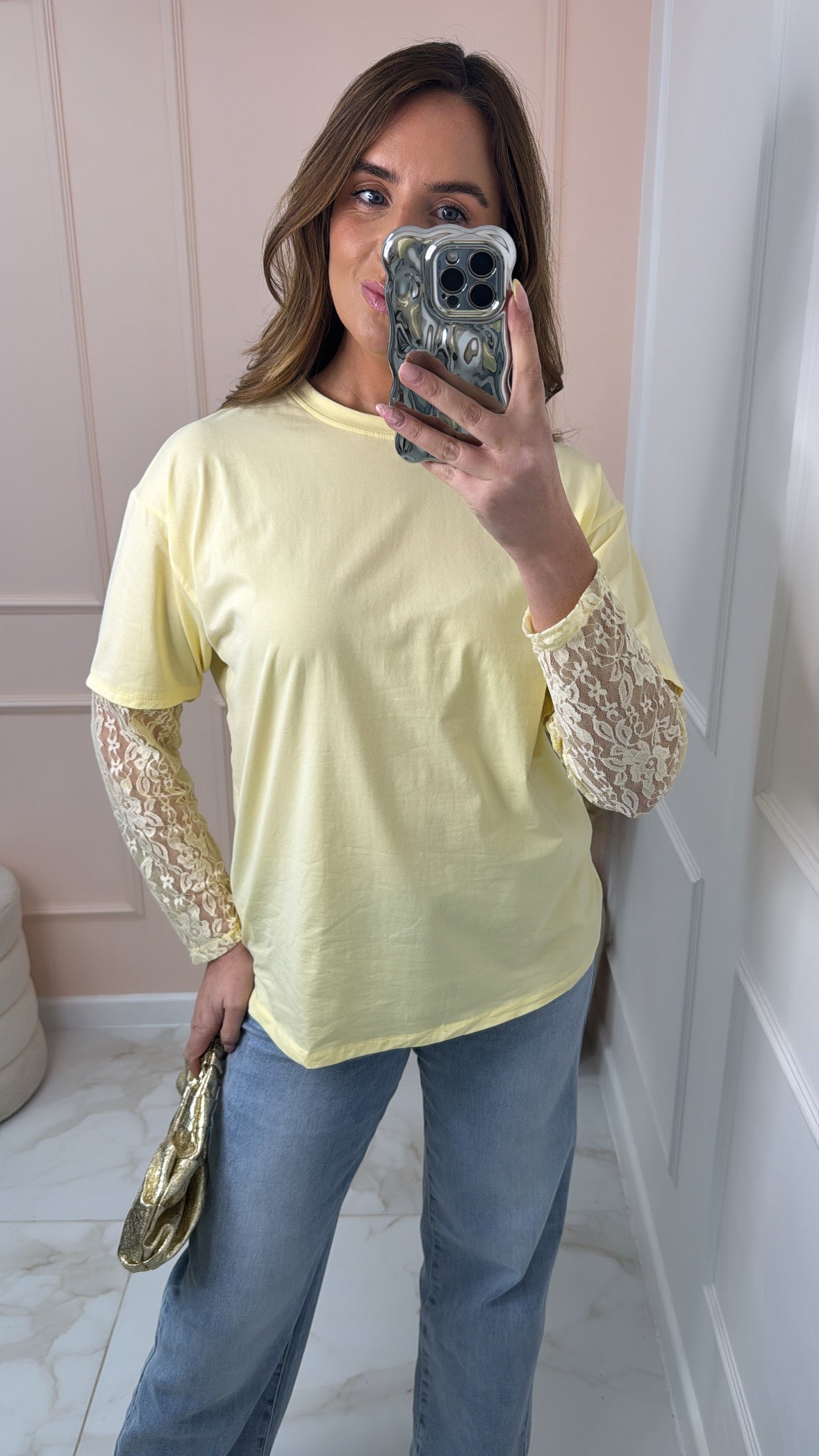 NADA lemon lace sleeve t-shirt
