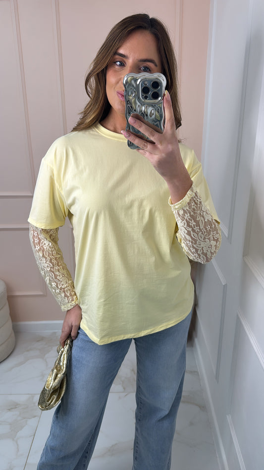 NADA lemon lace sleeve t-shirt