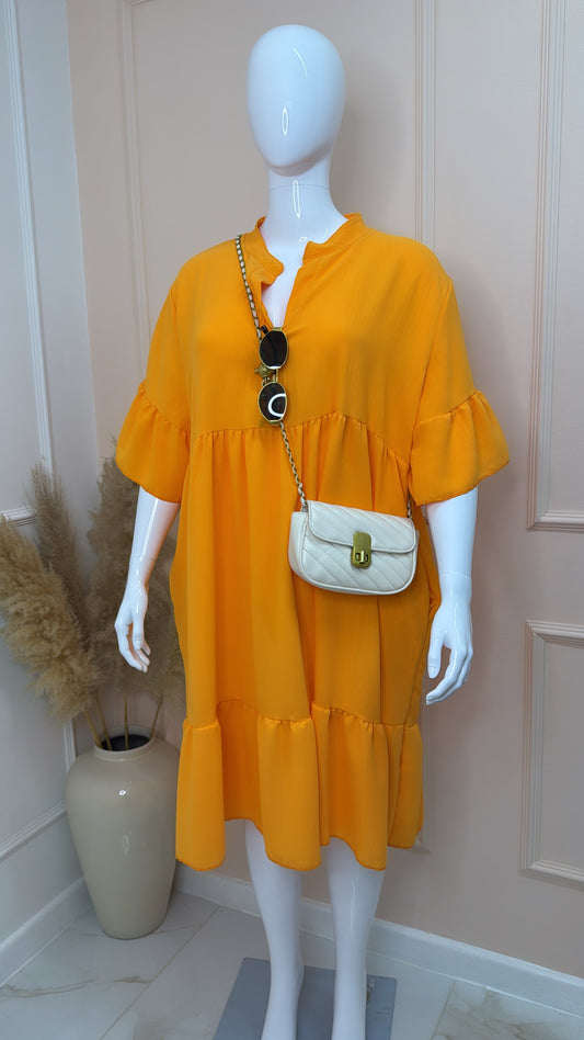 DARCY orange tiered smock dress