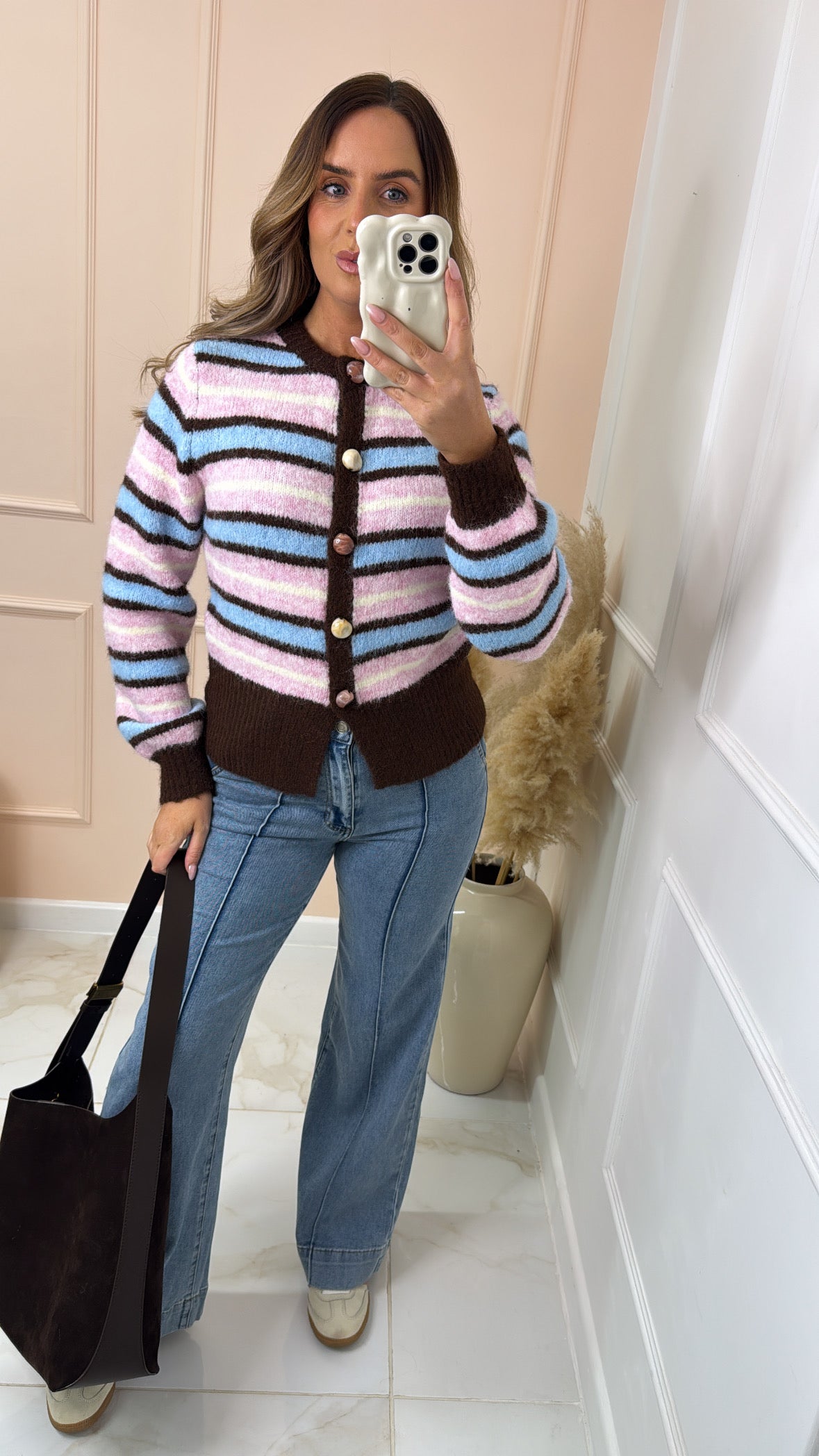 MARGOT pink & brown stripe cardigan