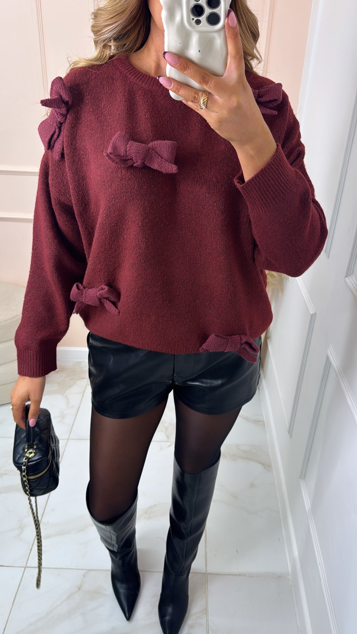 LACEY burgundy bow detail jumper