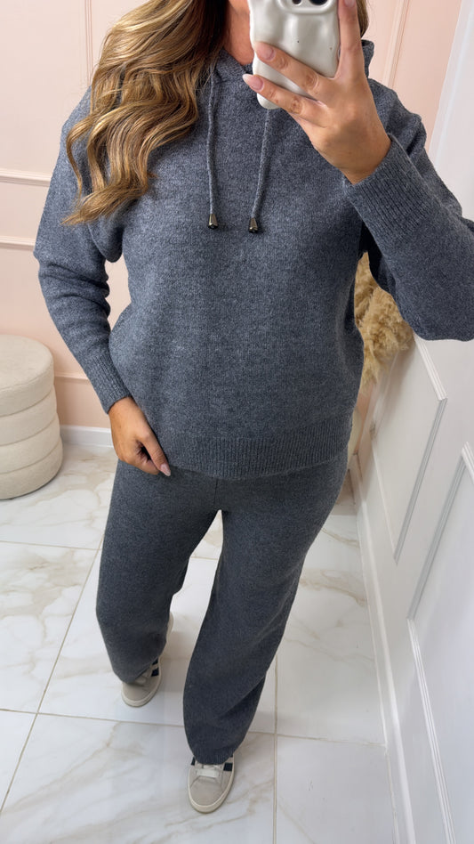 GRACIE grey soft knit hooded lounge set