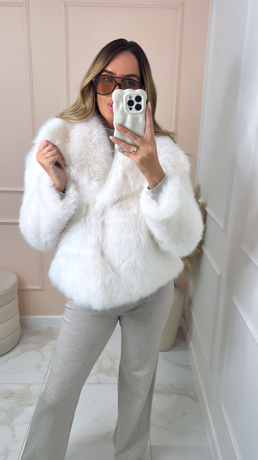 KEELEY white faux fur soft jacket