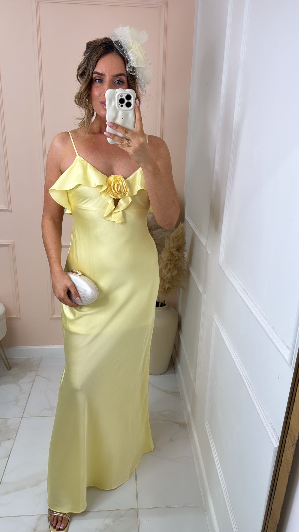 CHLOE lemon rose frill satin maxi dress