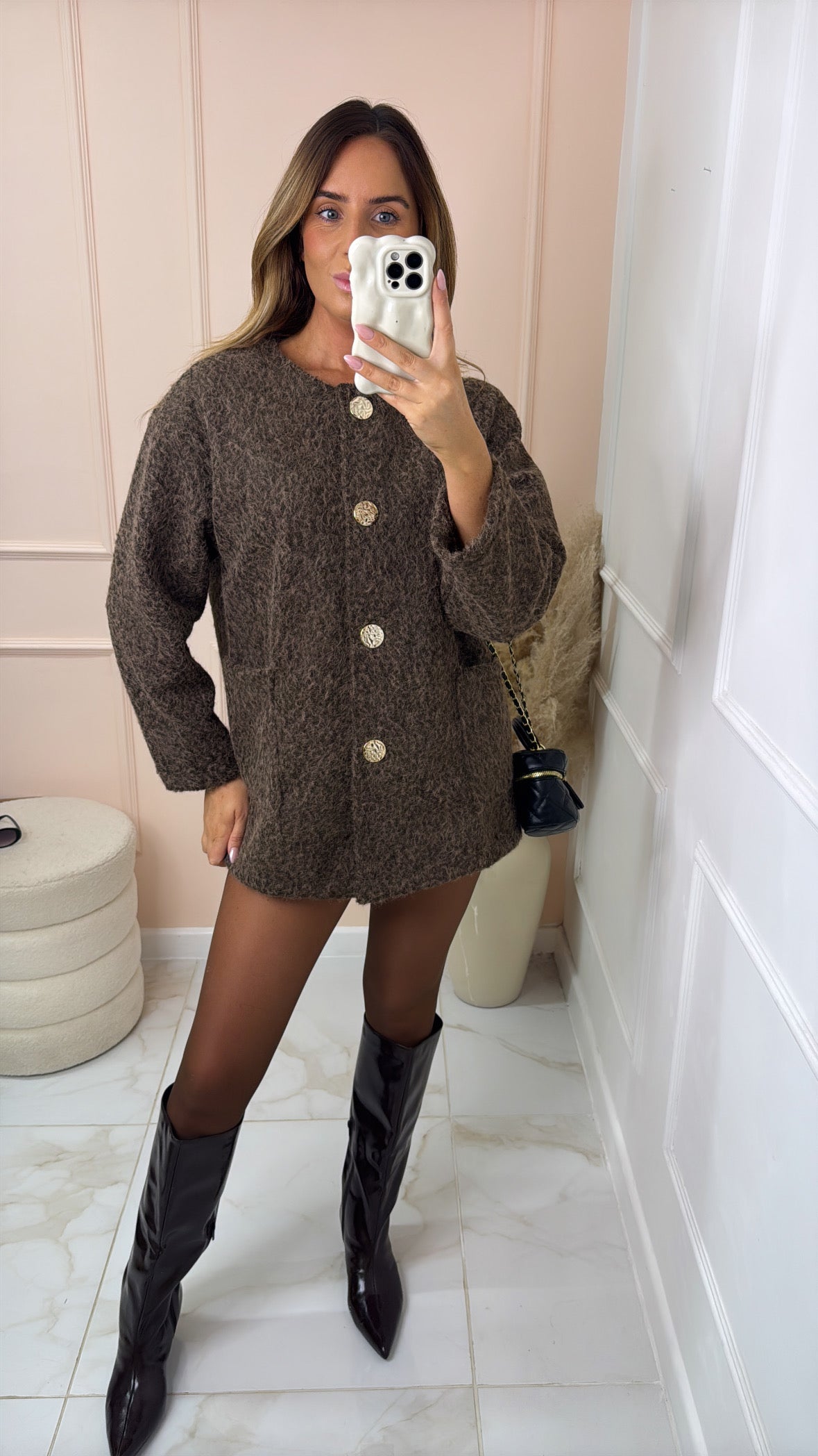 ROSA taupe wooly button jacket