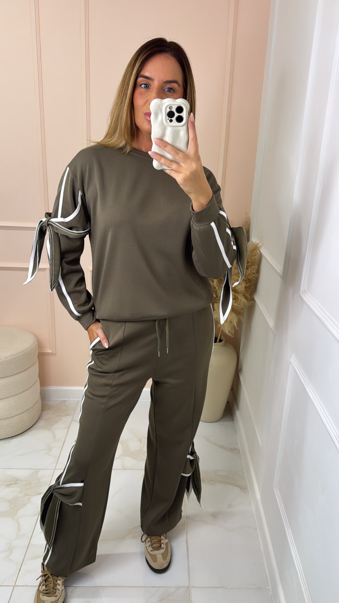 CHERYL khaki tie detail lounge set
