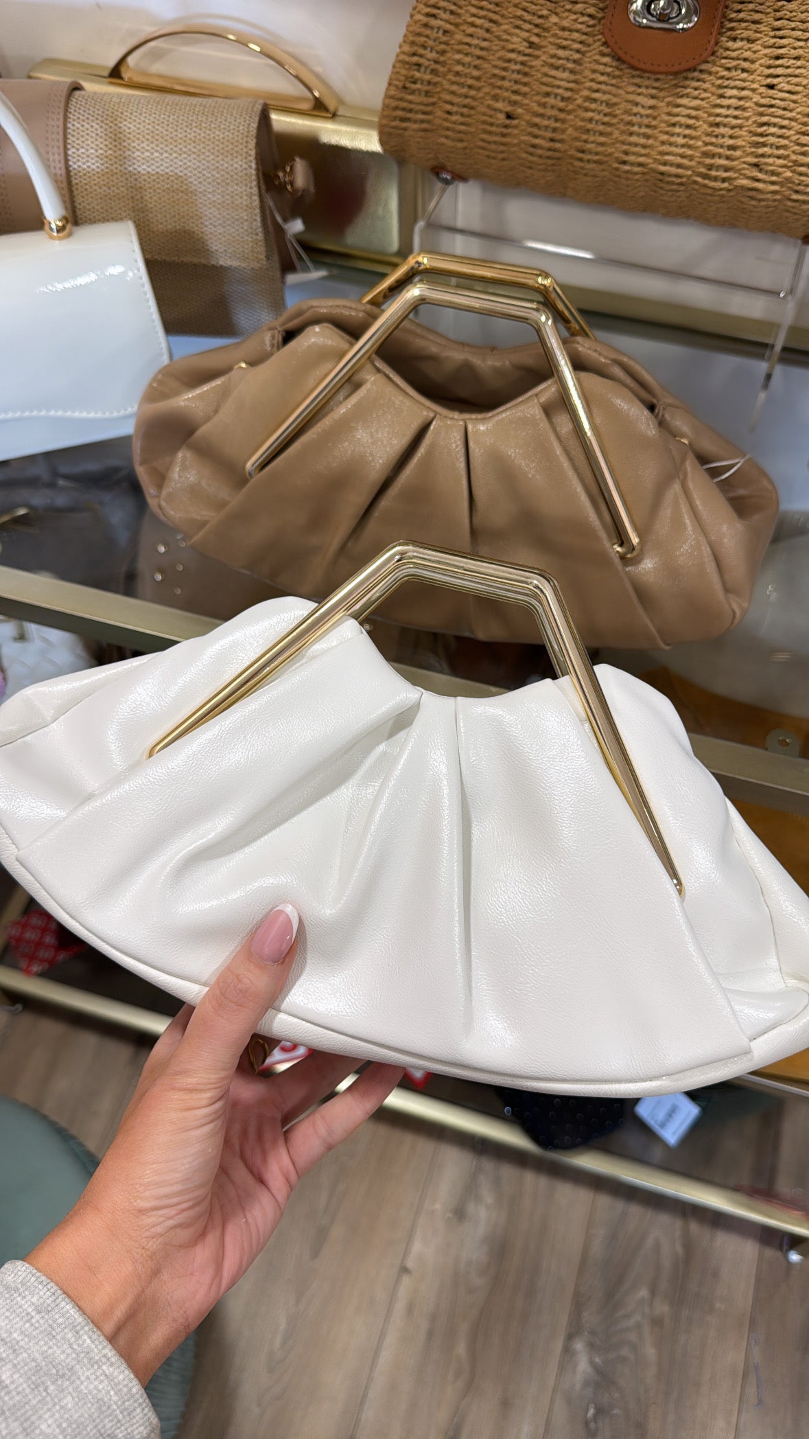 POLLY white ruched clutch bag