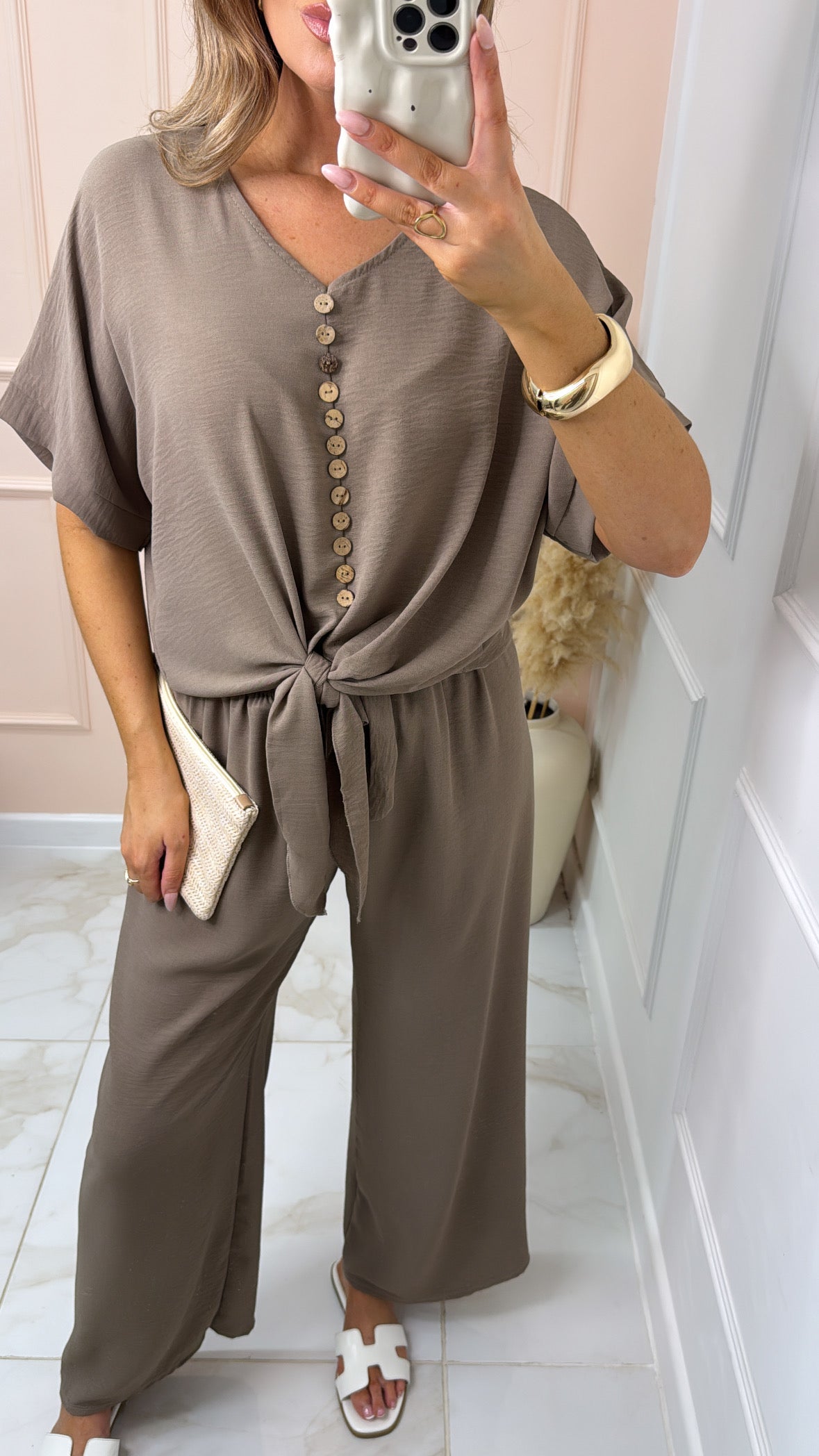 PENELOPE mocha tie front trouser set