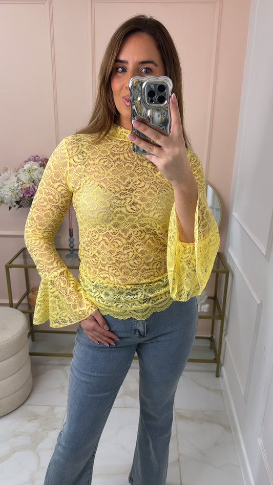 DAHLIA yellow lace mesh blouse