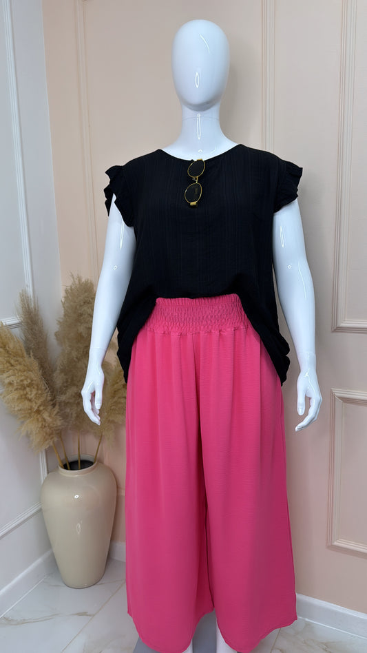 CASSIE black frill detail button back top