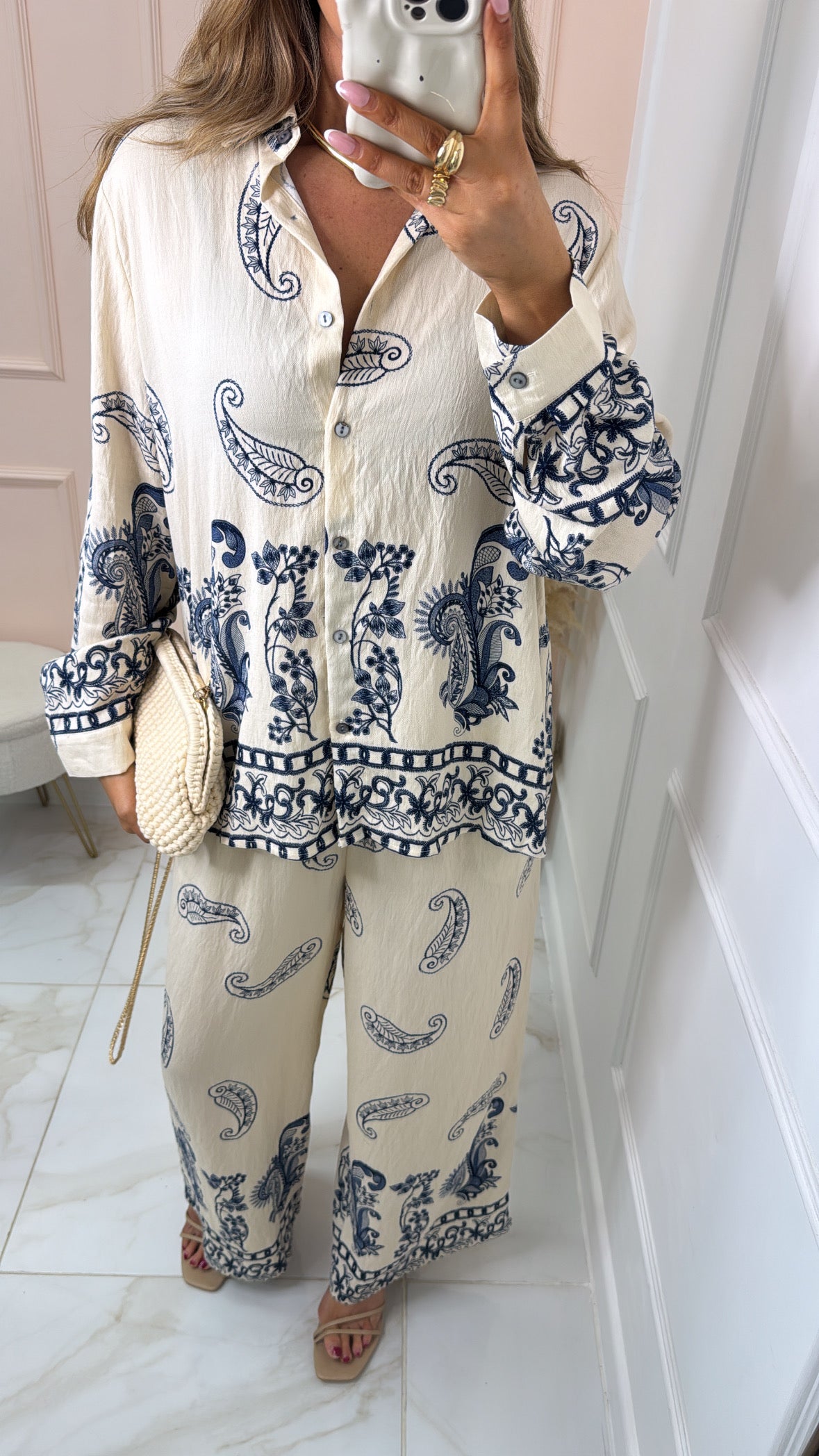 MABEL beige paisley print trouser set