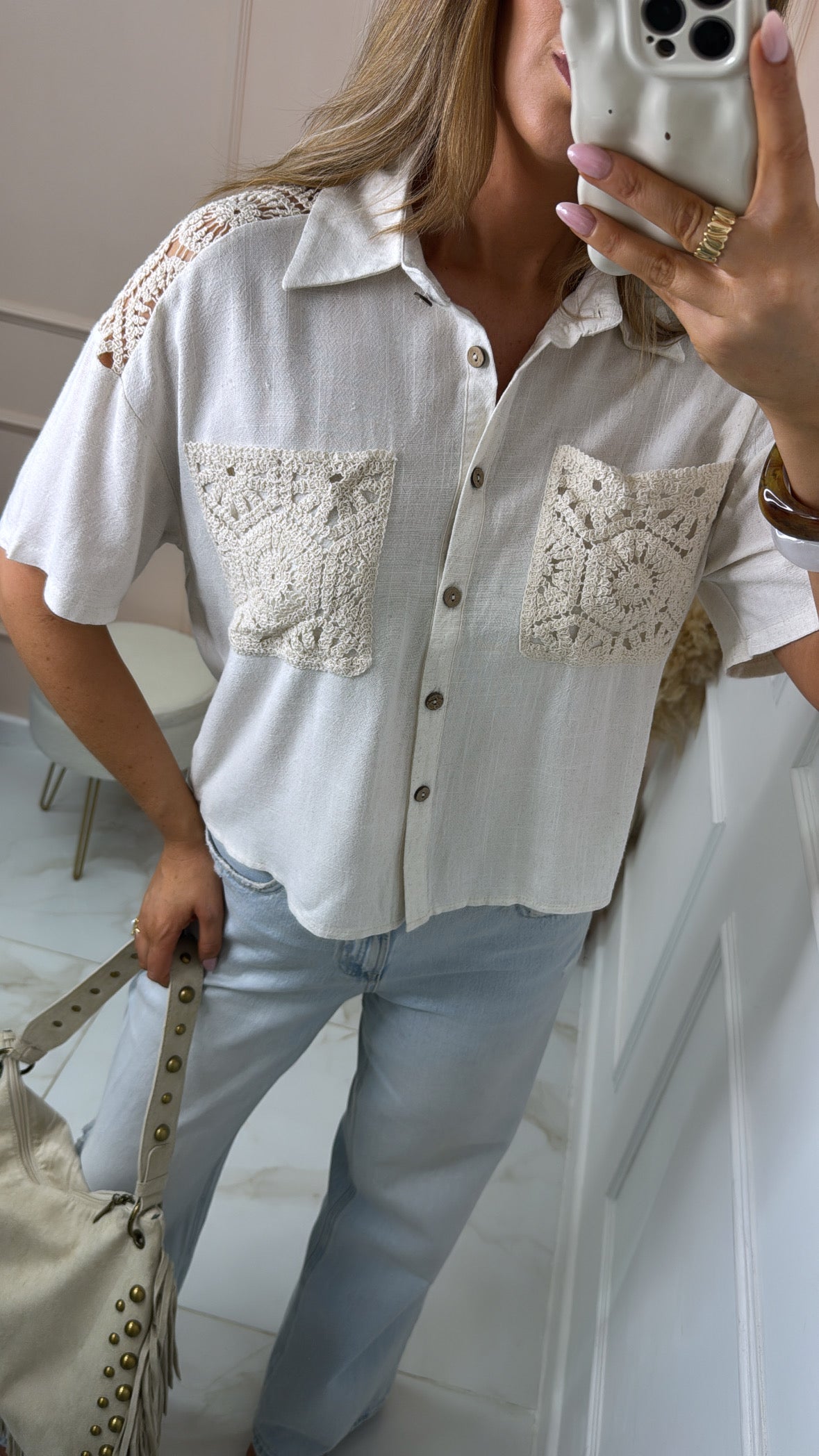 NADIA cream crochet detail blouse