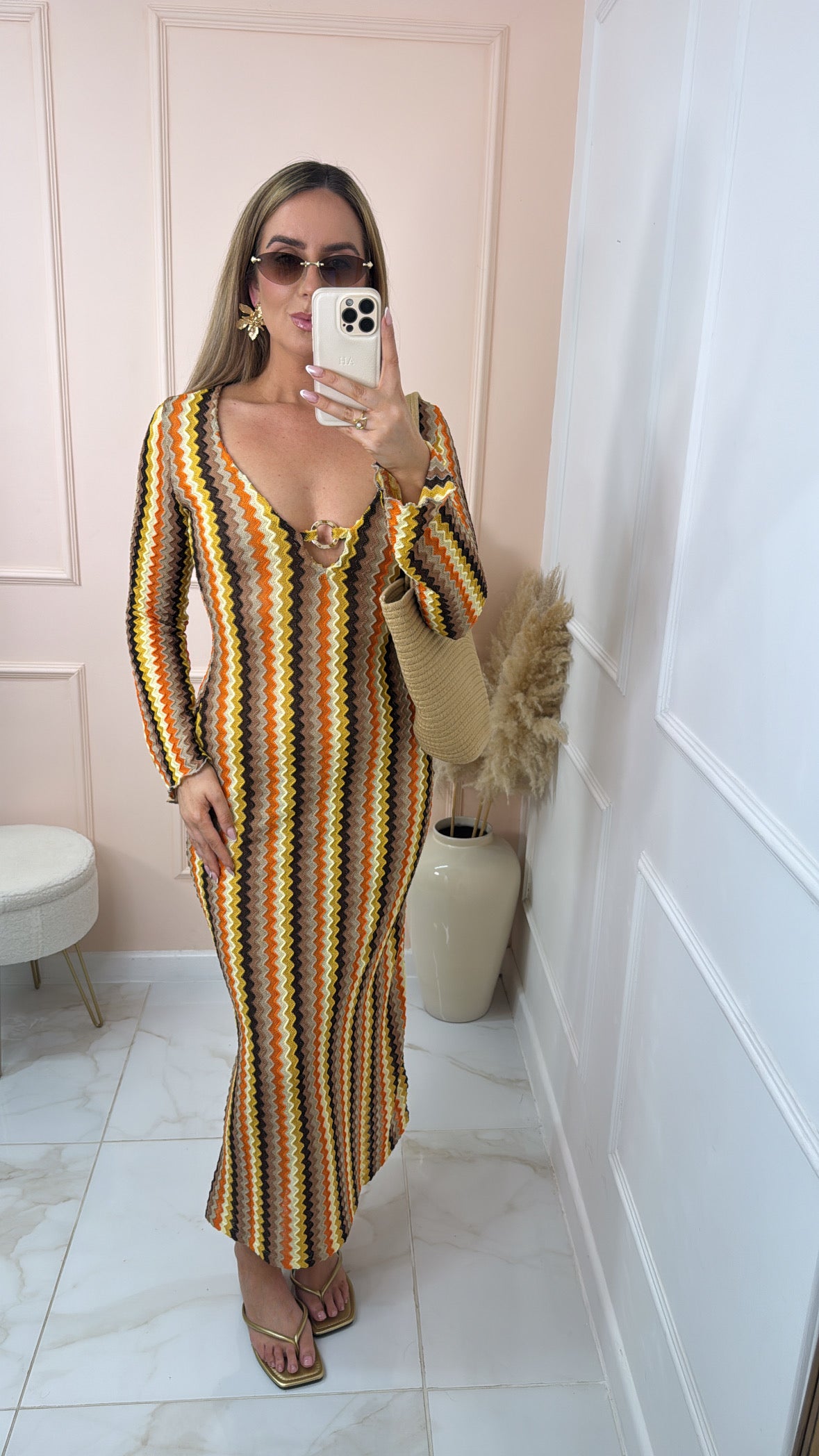RAE taupe wave print maxi dress