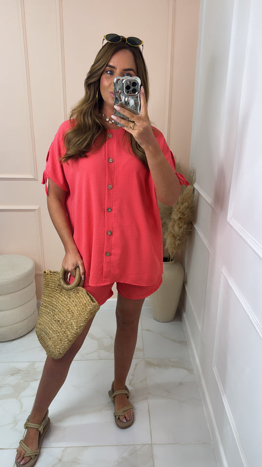LACEY coral button detail shorts set