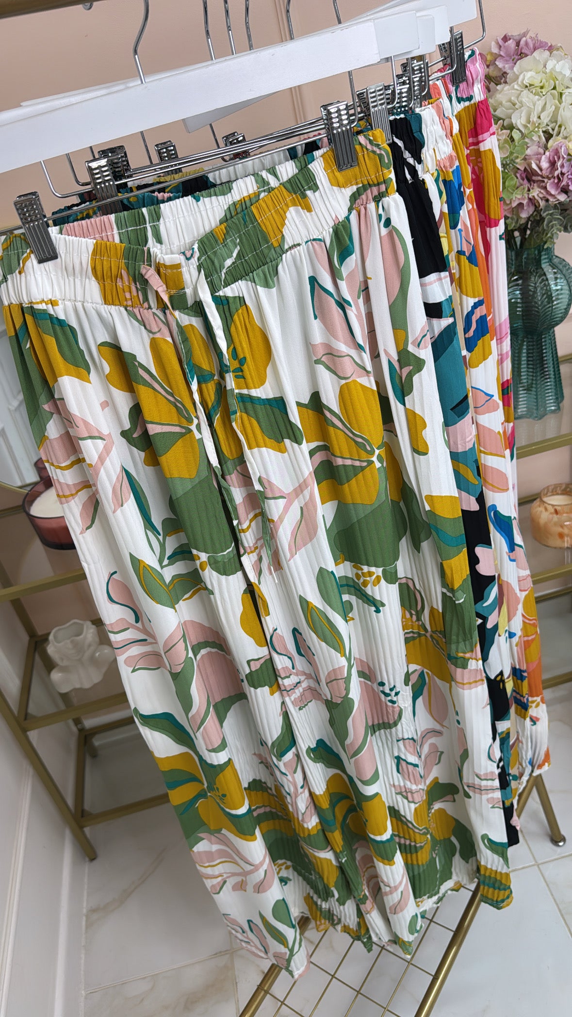 LEAH green floral print pleated trouser