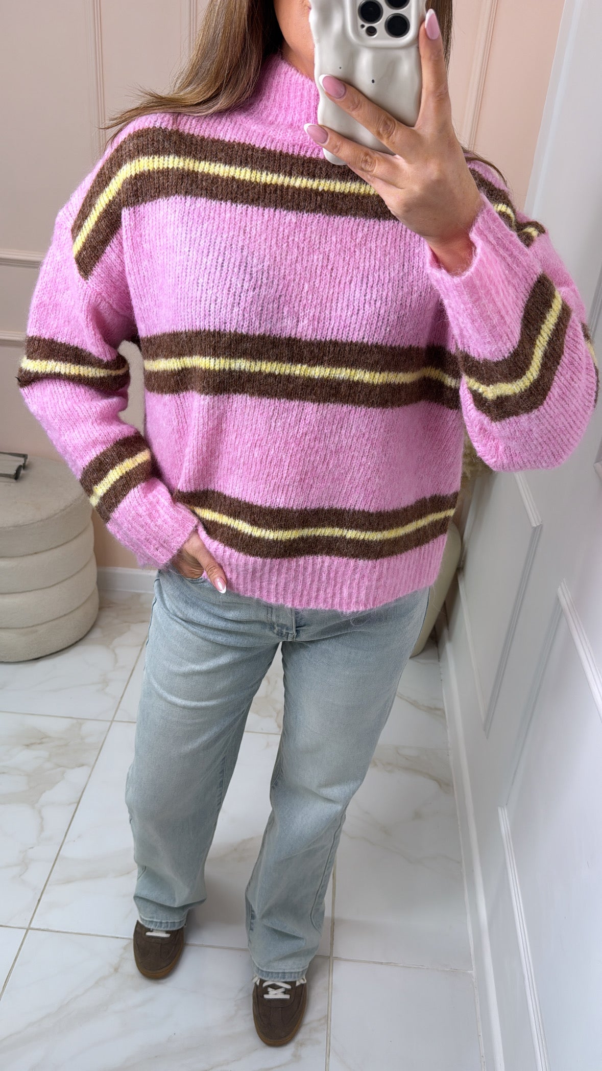 DARCY pink stripe fluffy knit jumper