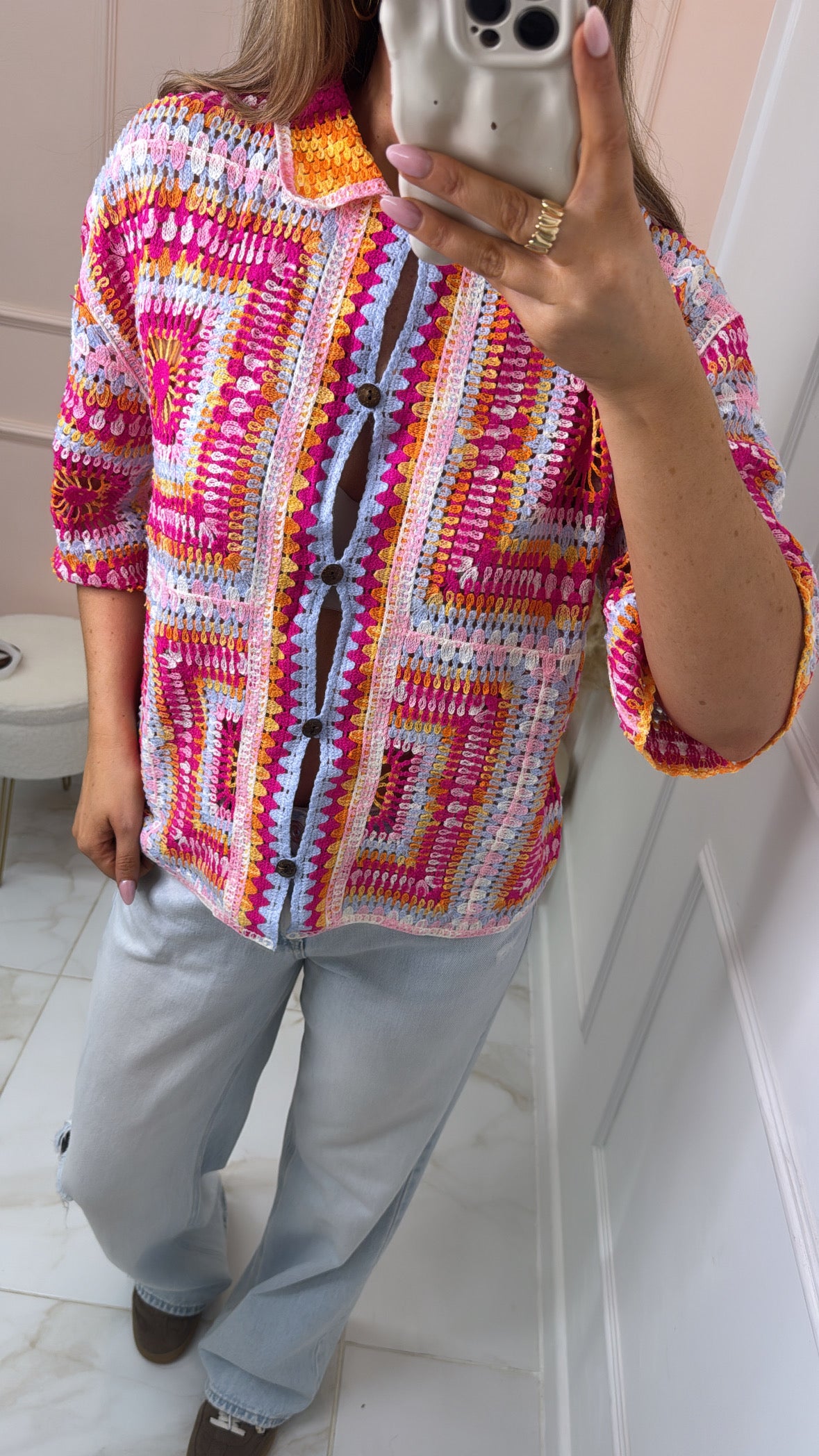 ELISE fuchsia boxy crochet top