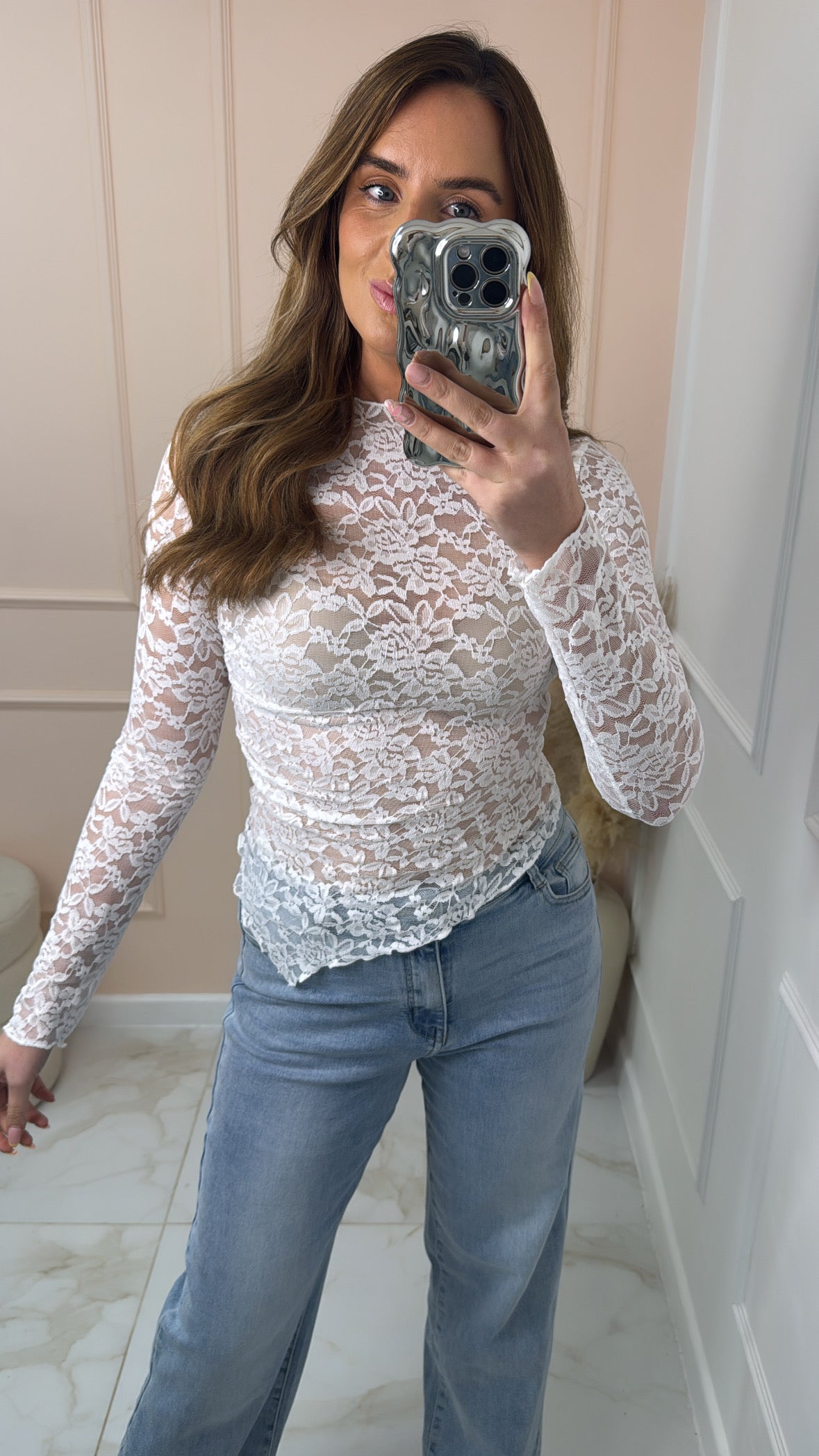 EMMA white lace asymmetric top