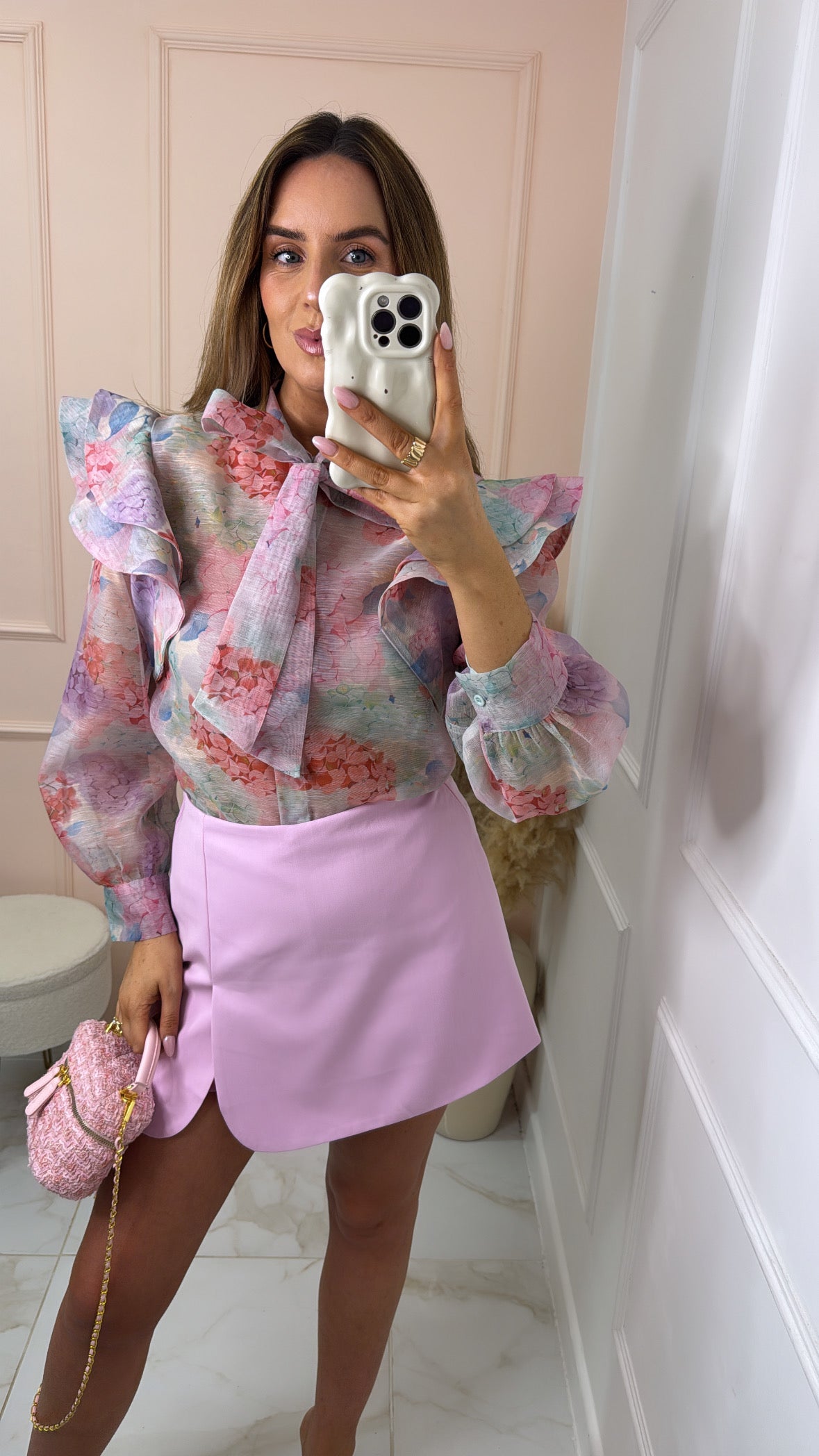 SLOAN lilac floral ruffle blouse
