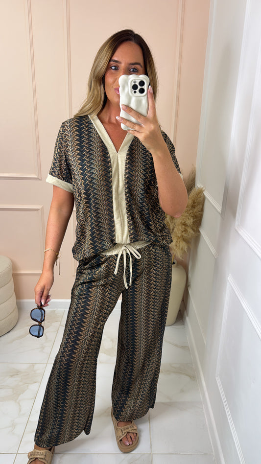 TAYLOR navy shimmer zig zag lounge set