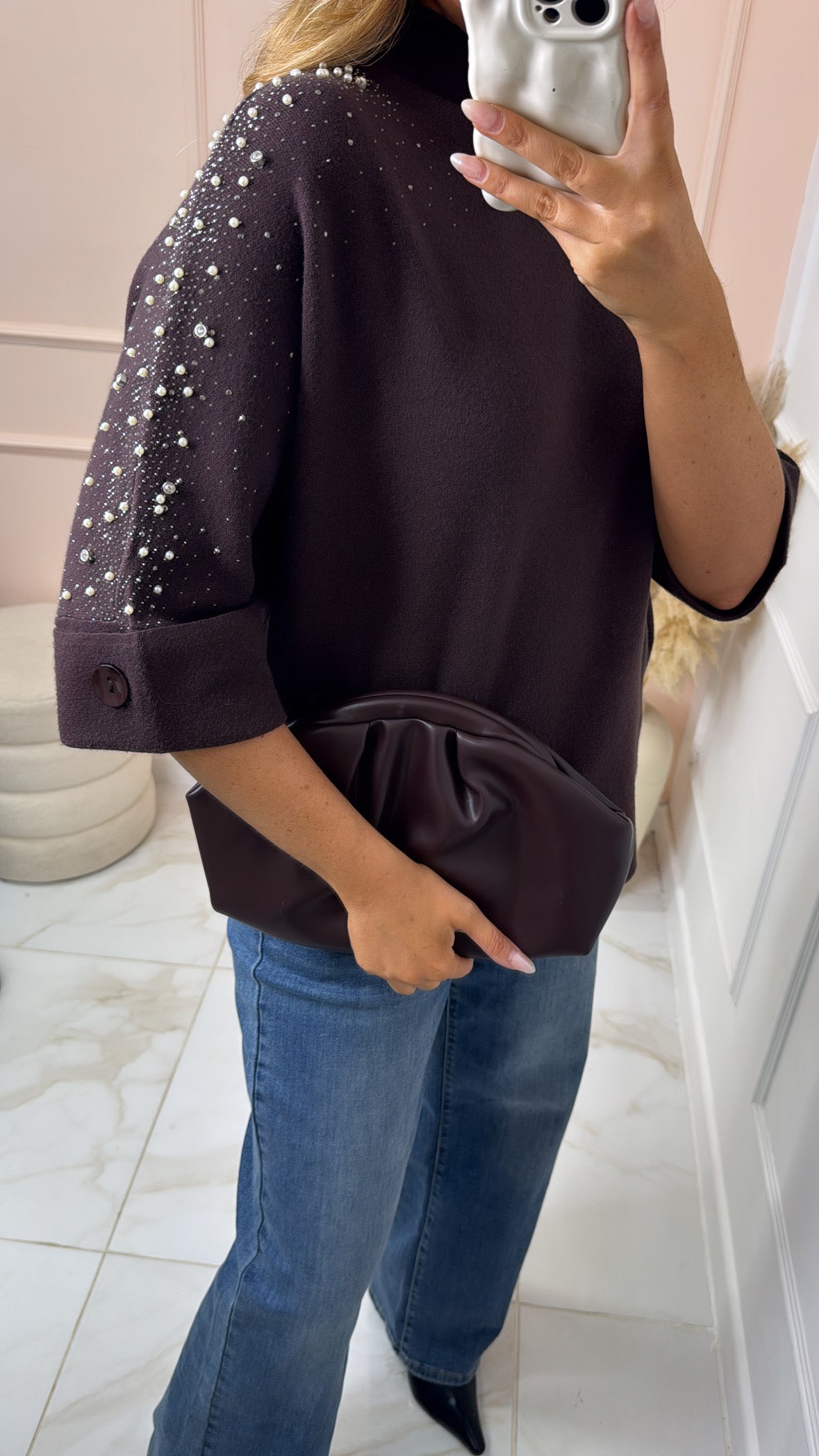 ALICE brown embellished knit top