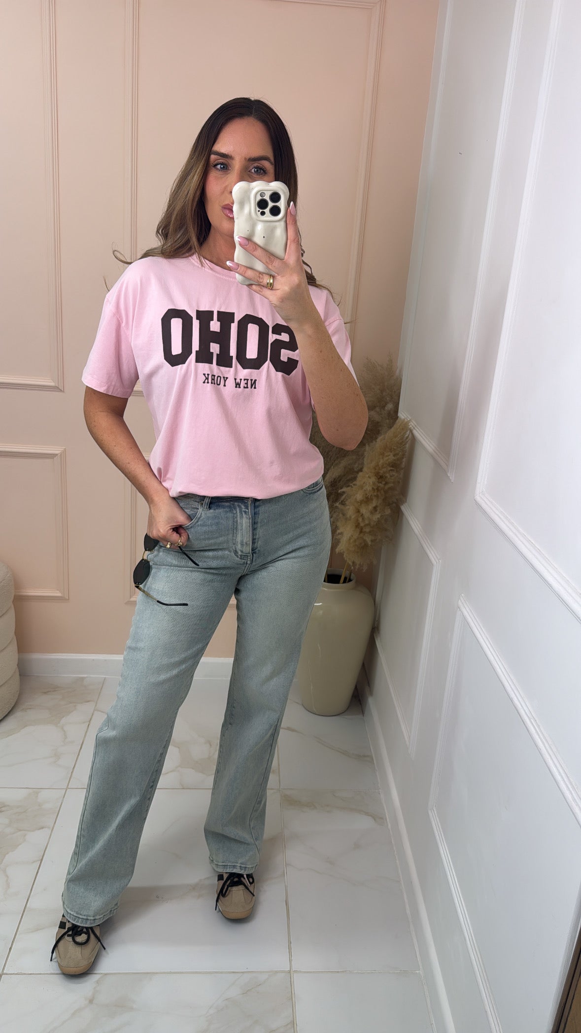 SOHO pink & brown slogan tee