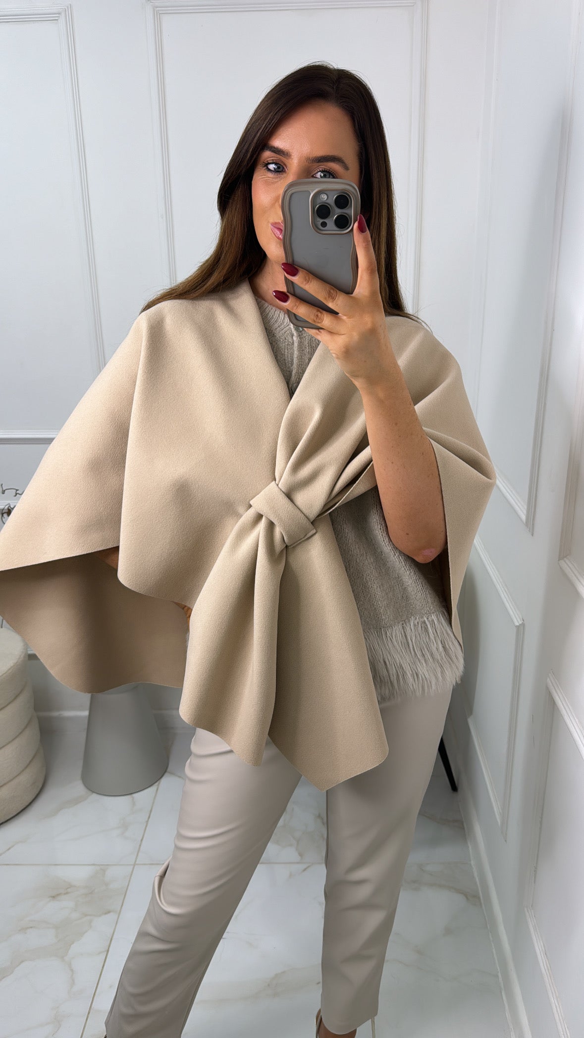 MOLLY beige wrap front cape